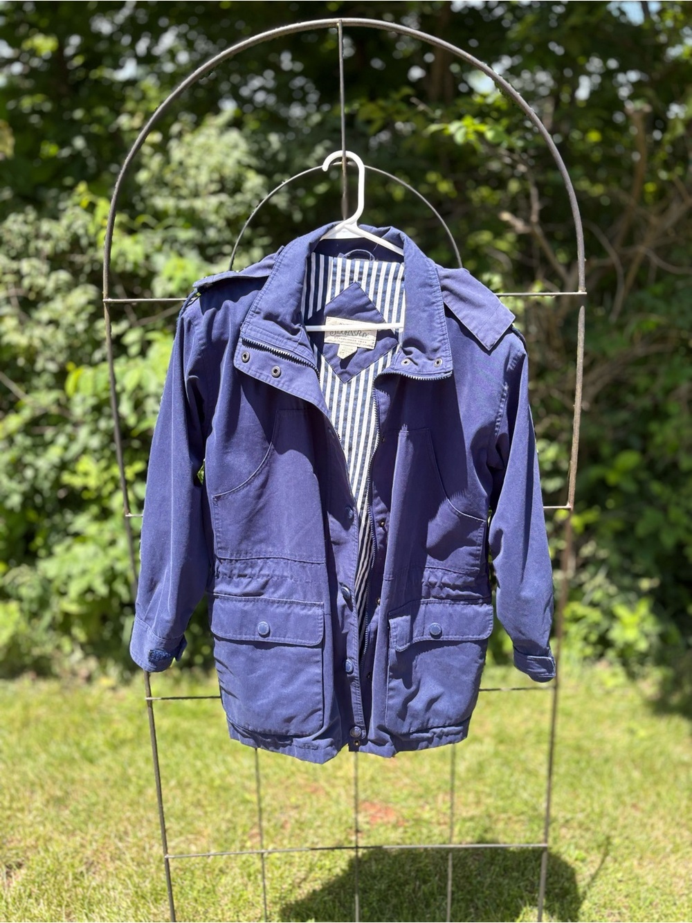 Vintage St. John's Bay Navy Hooded Jacket Striped Lining Petite Medium